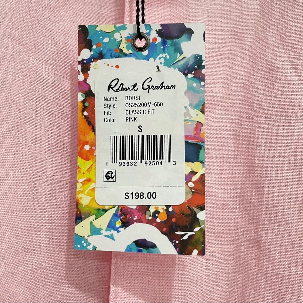 NEW Robert Graham Men's Size S Boris Pink Short Sleeve Button Up Shirt Linen - Picture 5 of 9